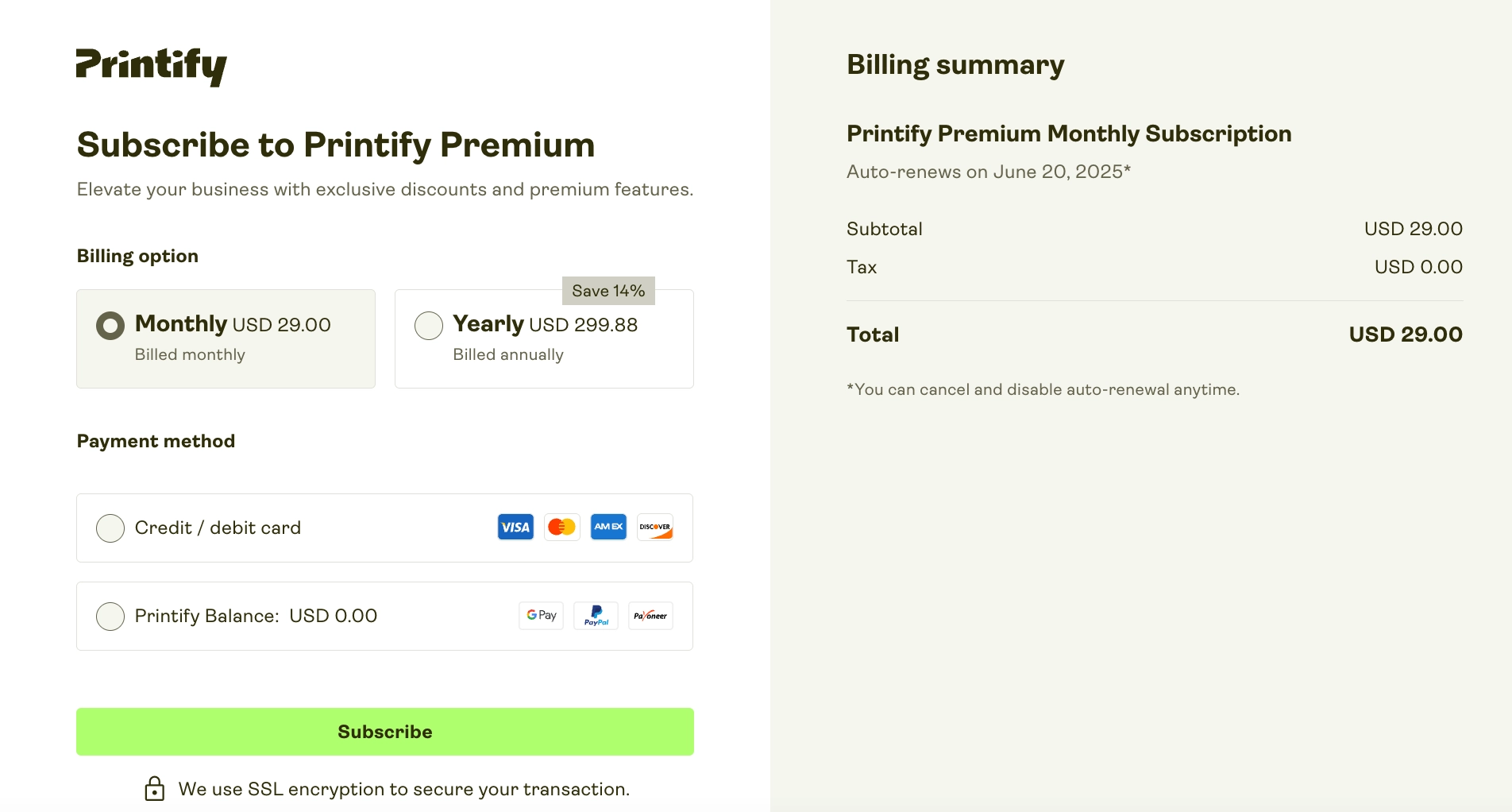 Step 4: Confirm your billing currency (currently set to USD). You can change it if needed.